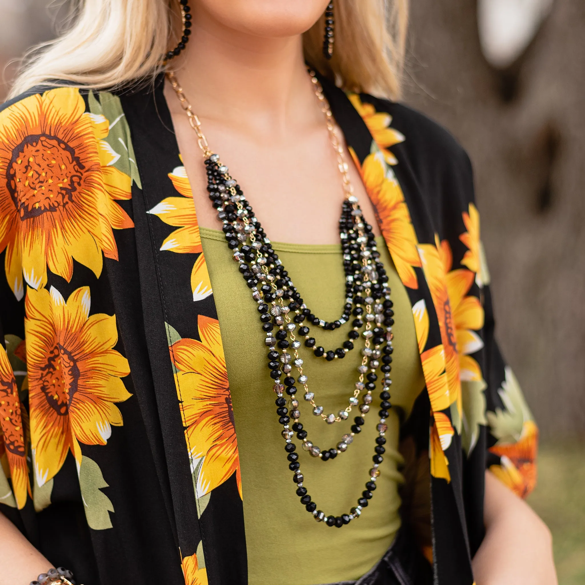 72781 - Crystal Beaded Necklace - Black