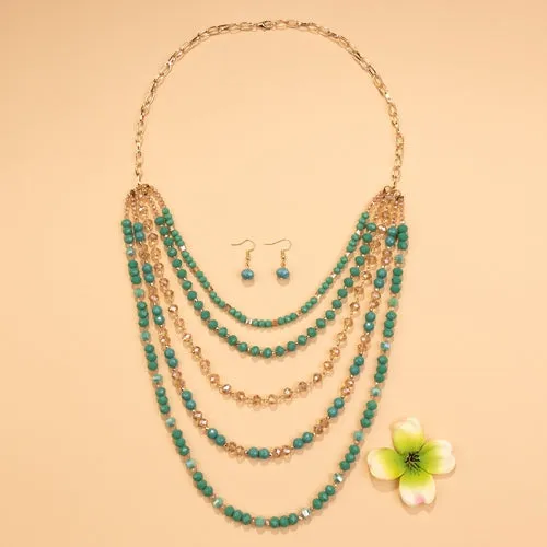 72781 - Crystal Beaded Necklace - Turquoise