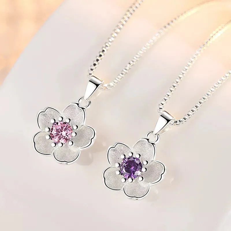 925 Sterling Peach Blossom Necklaces For Women Luxury Quality Jewelry