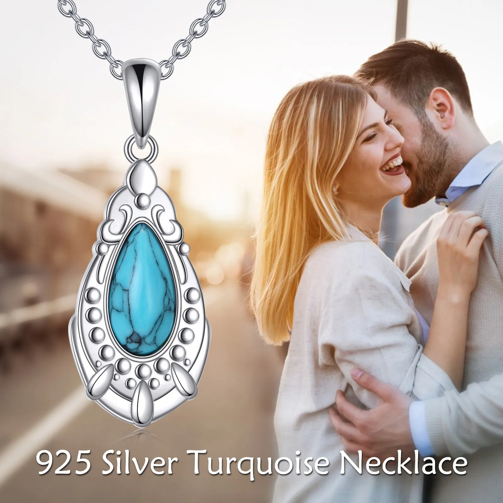 925 Sterling Silver Turquoise Pendant Necklace Western Style Jewelry