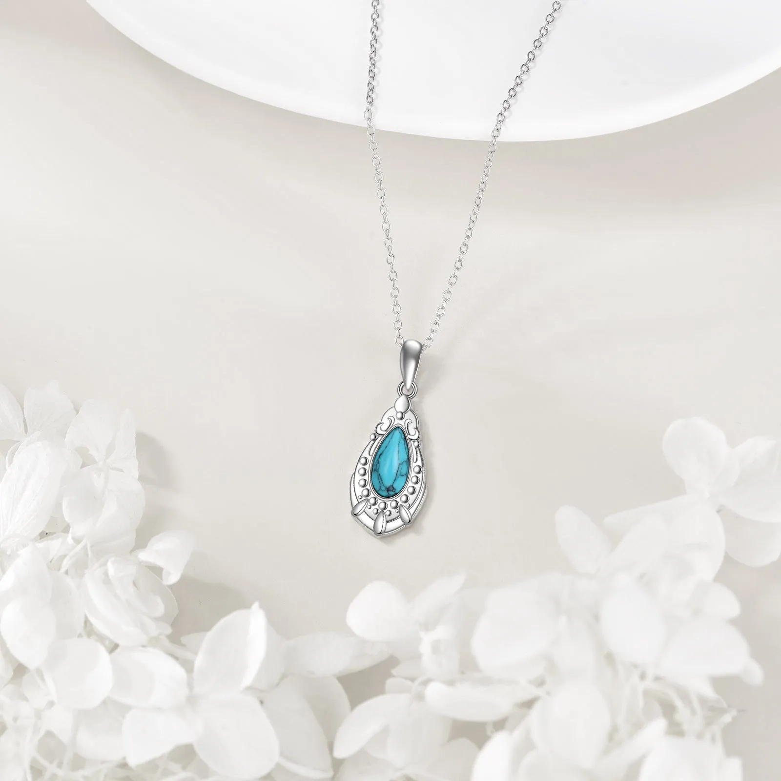 925 Sterling Silver Turquoise Pendant Necklace Western Style Jewelry