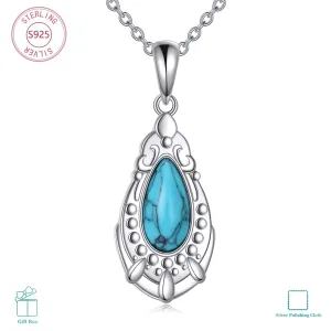 925 Sterling Silver Turquoise Pendant Necklace Western Style Jewelry