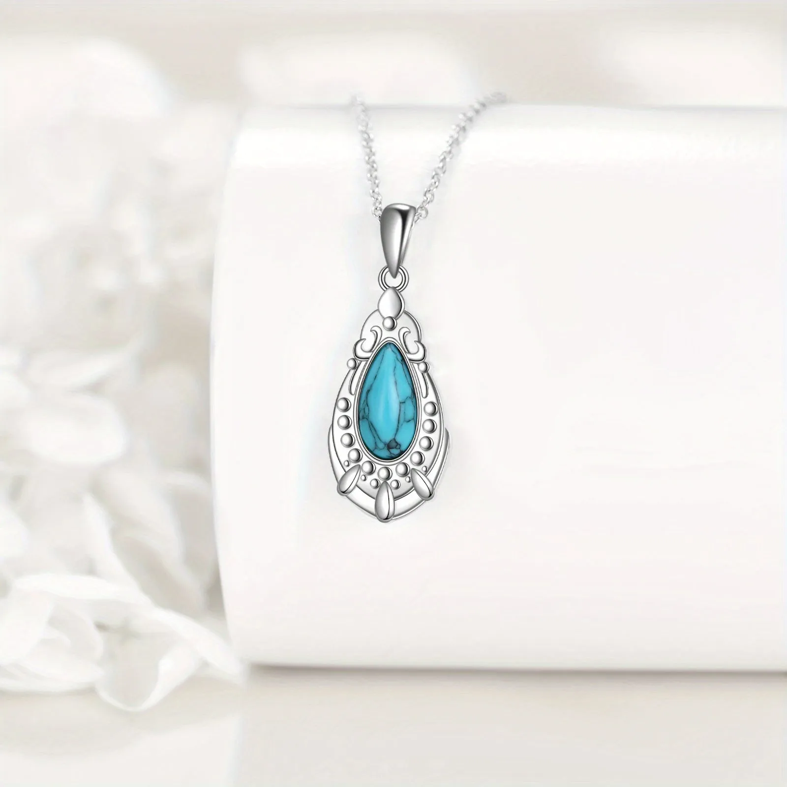 925 Sterling Silver Turquoise Pendant Necklace Western Style Jewelry