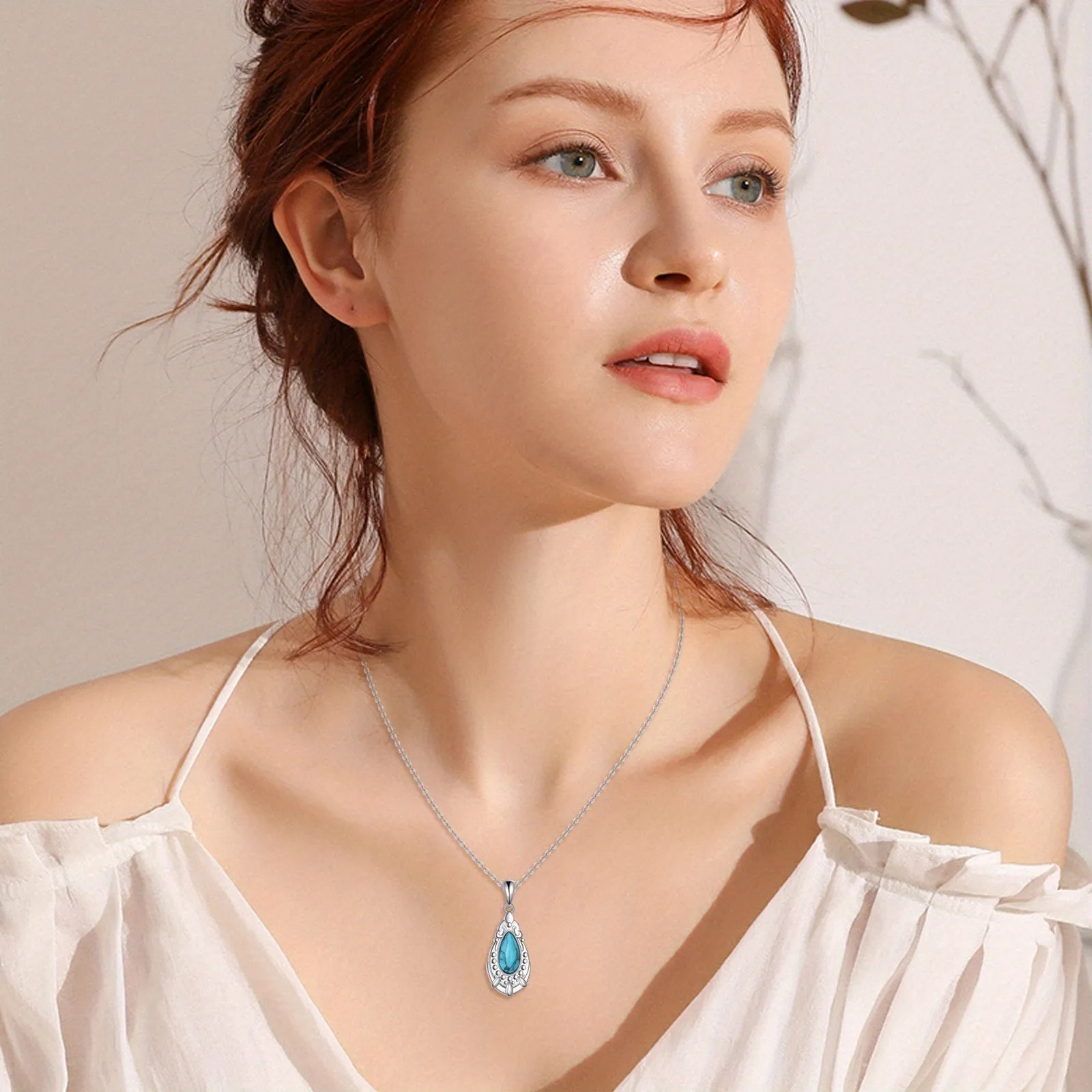 925 Sterling Silver Turquoise Pendant Necklace Western Style Jewelry