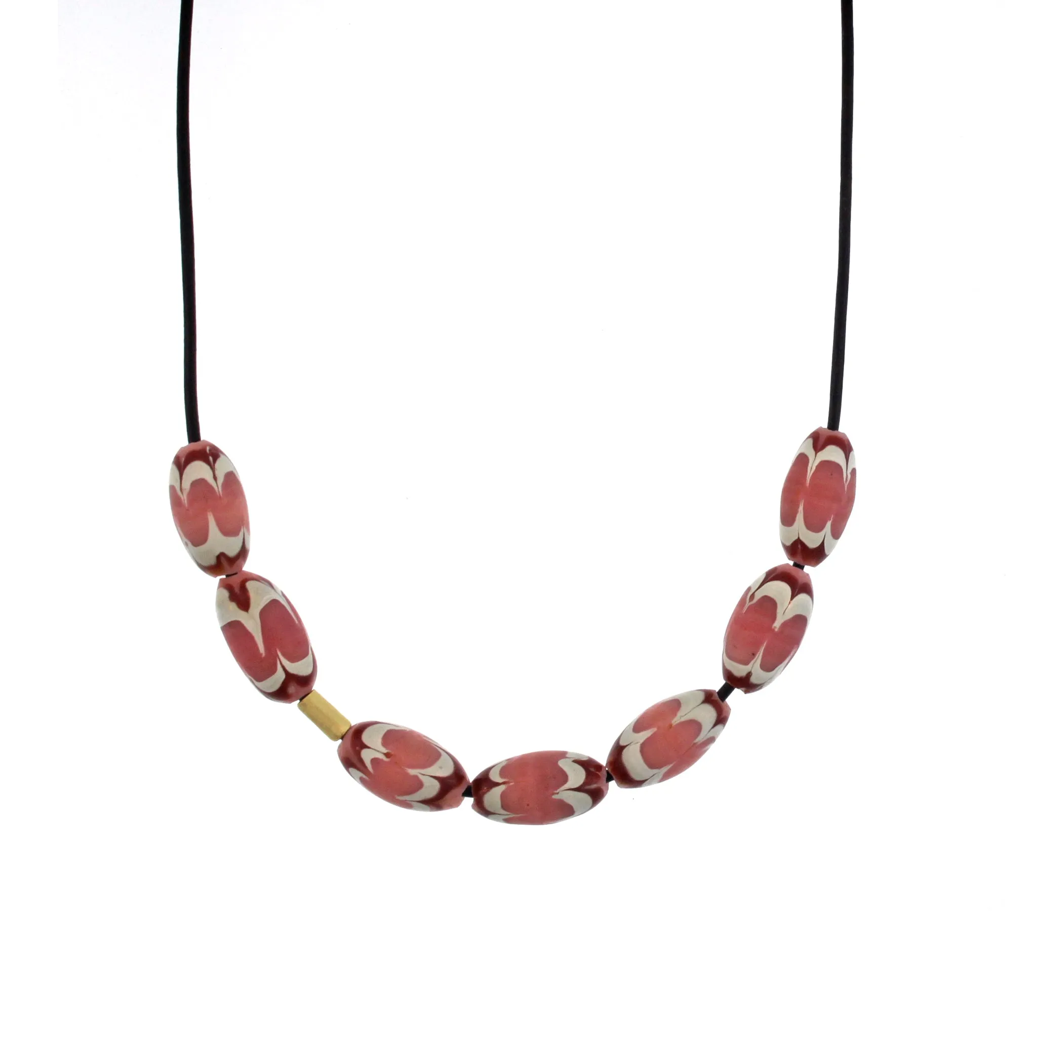 A Pink, Red,   White Swirl Bead Necklace