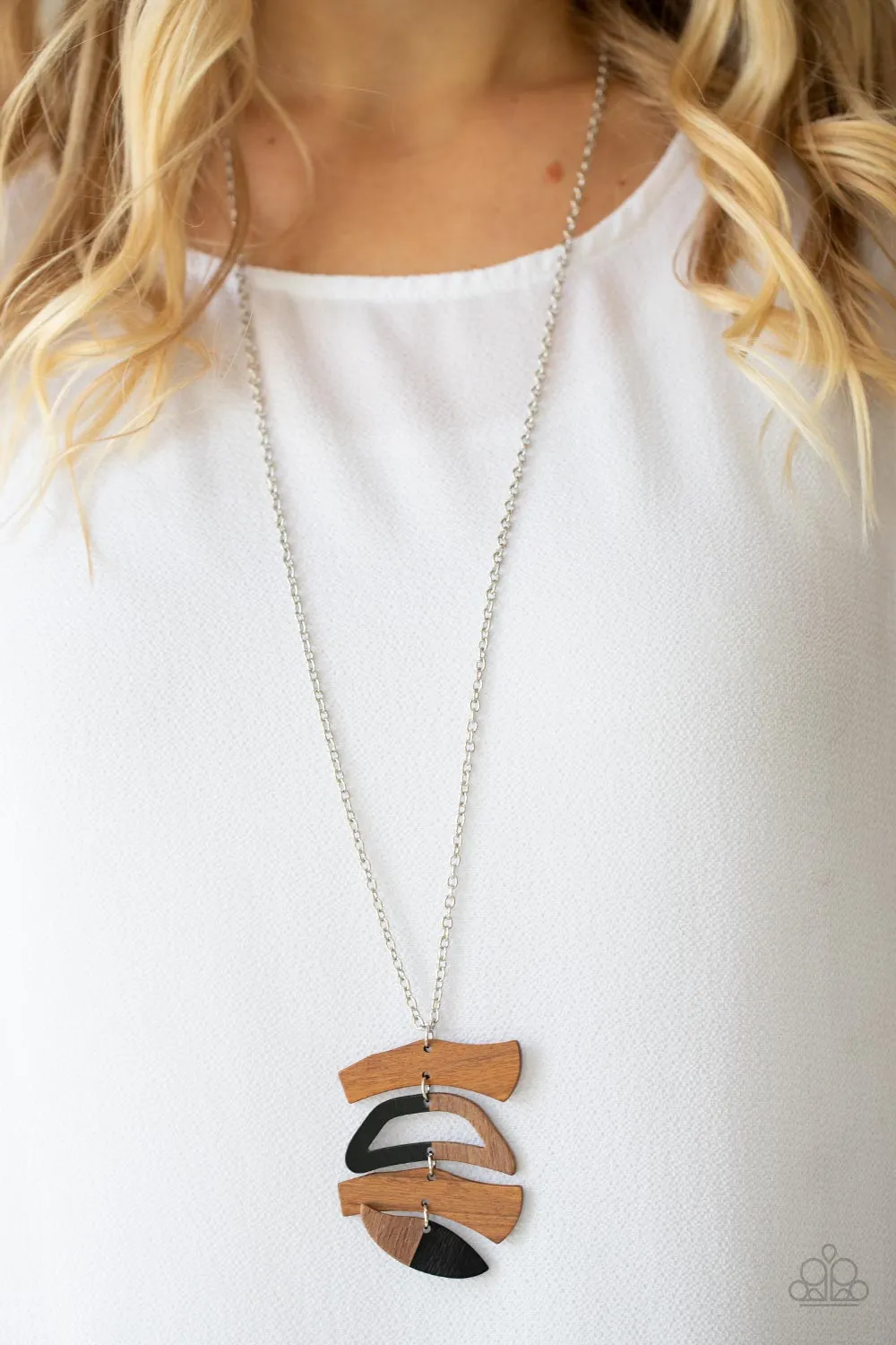 A WOODWORK In Progress - Black Acrylic /Brown Wood Necklace