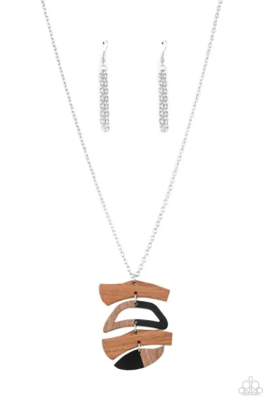 A WOODWORK In Progress - Black Acrylic /Brown Wood Necklace