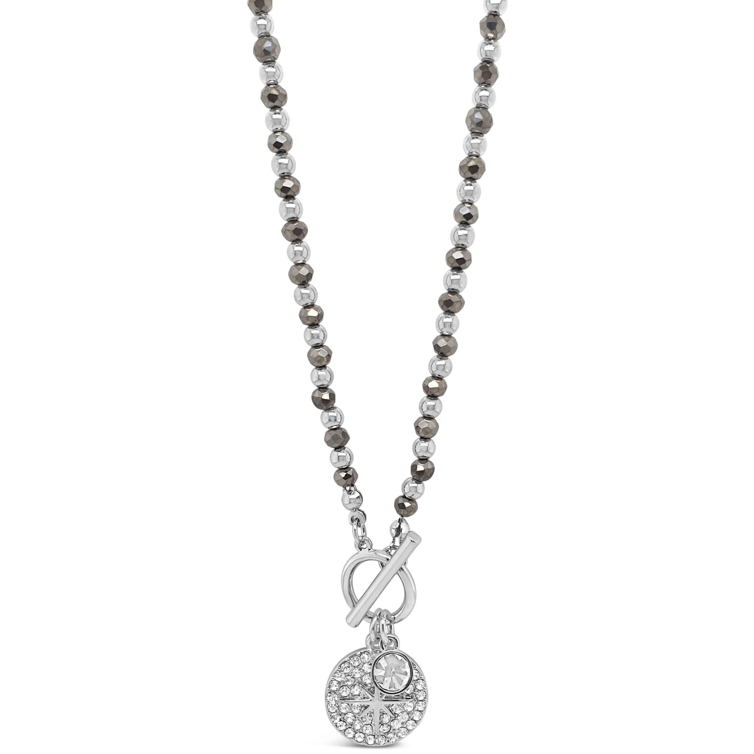 Absolute Silver & Hematite Beaded TBar Necklace