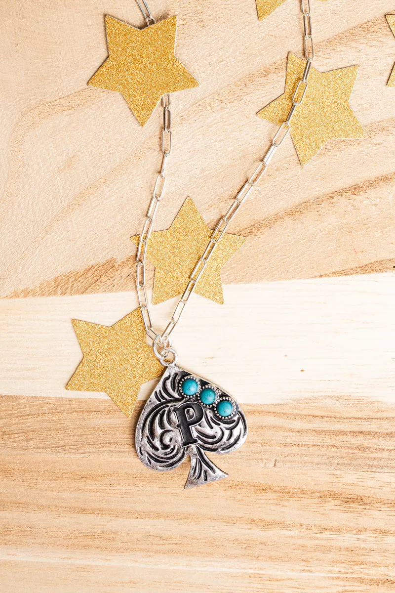 Ace of Spades 'P' Silvertone Necklace