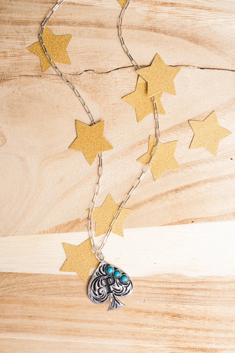 Ace of Spades 'P' Silvertone Necklace