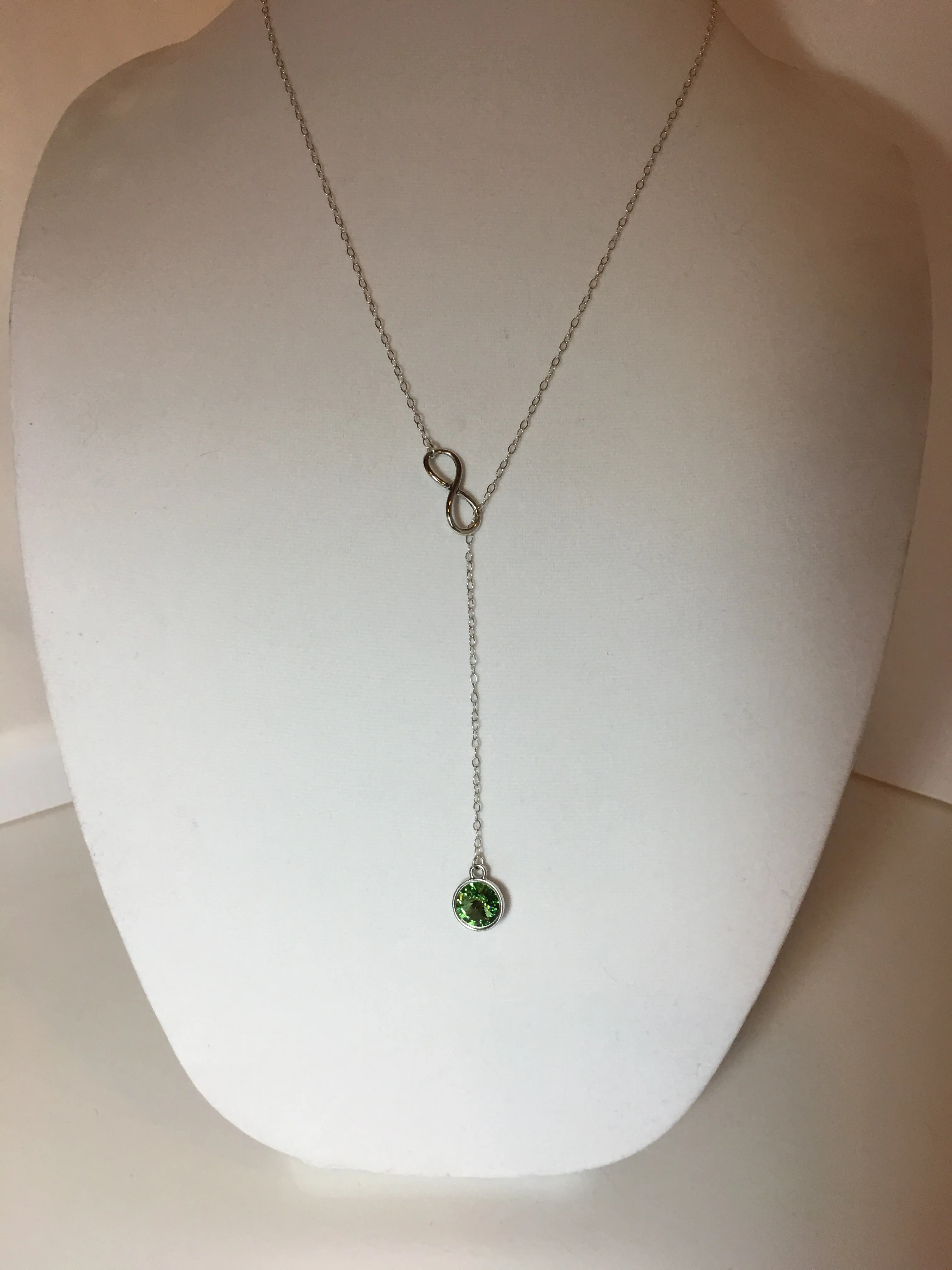 ADELYN - Swarvoski Crystal Peridot Infinity Silver Necklace, August Birthstone