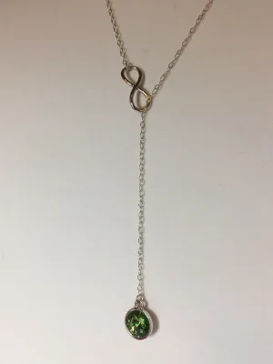 ADELYN - Swarvoski Crystal Peridot Infinity Silver Necklace, August Birthstone