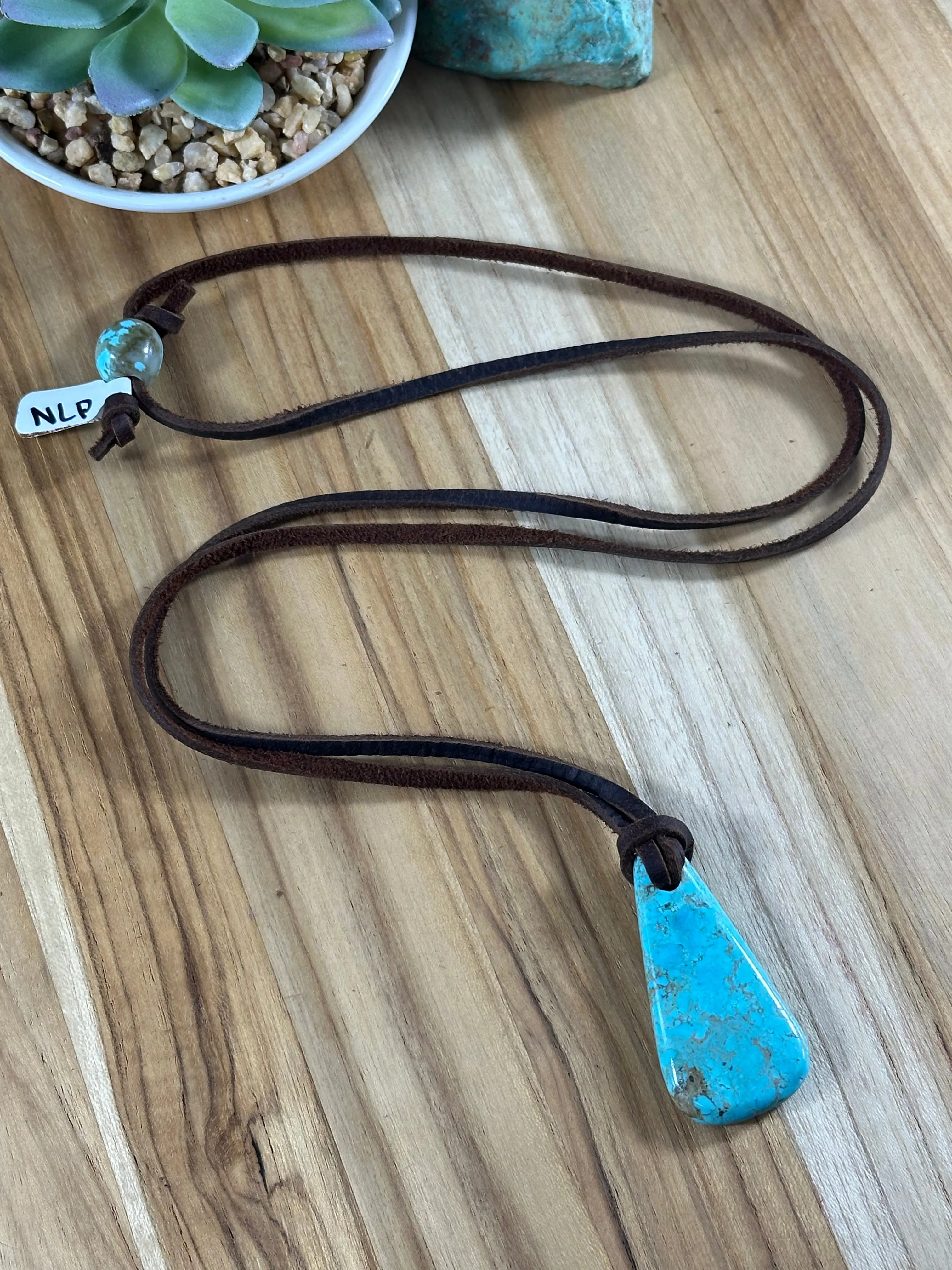Adjustable Kingman Leather Necklace
