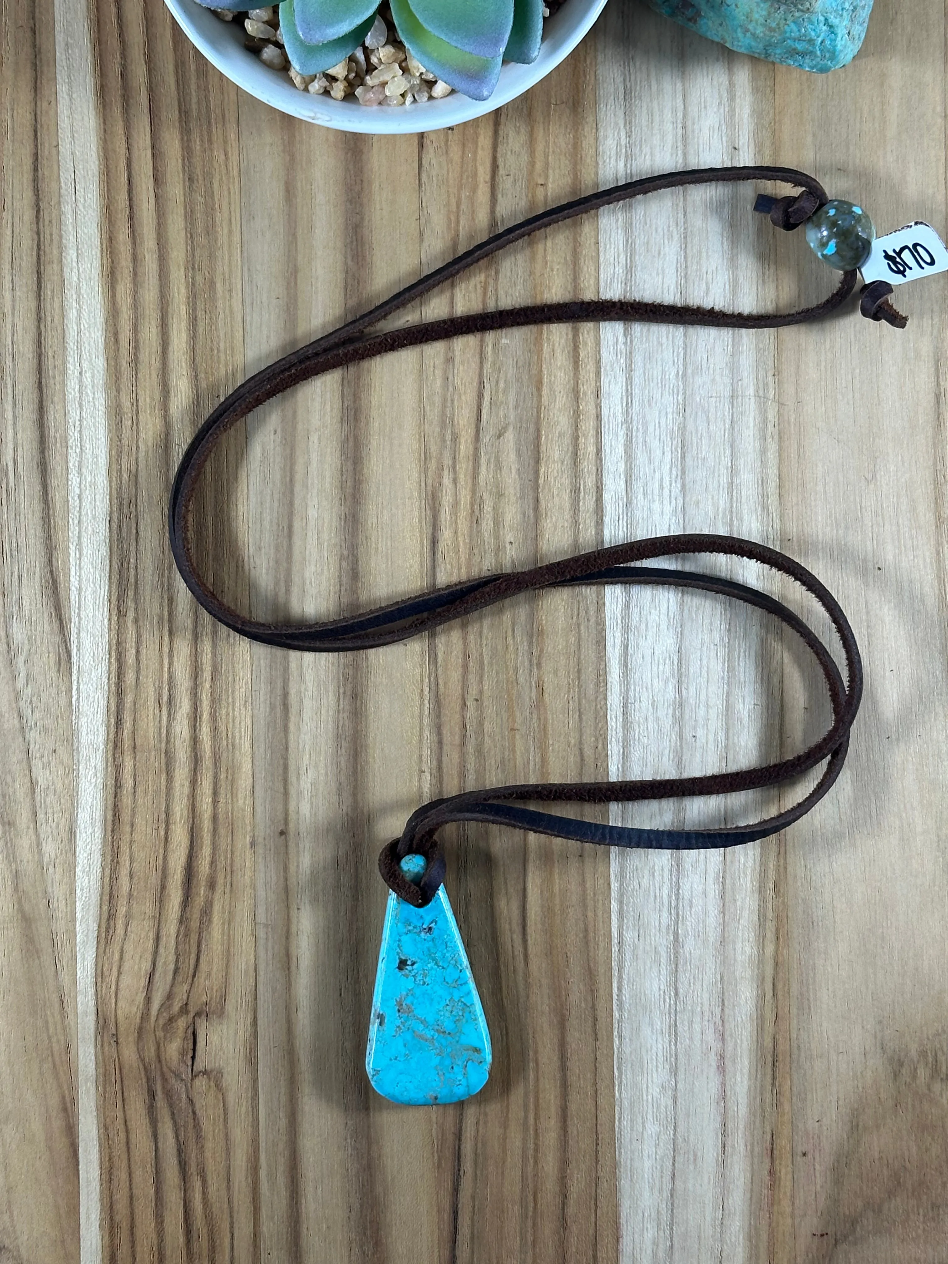 Adjustable Kingman Leather Necklace