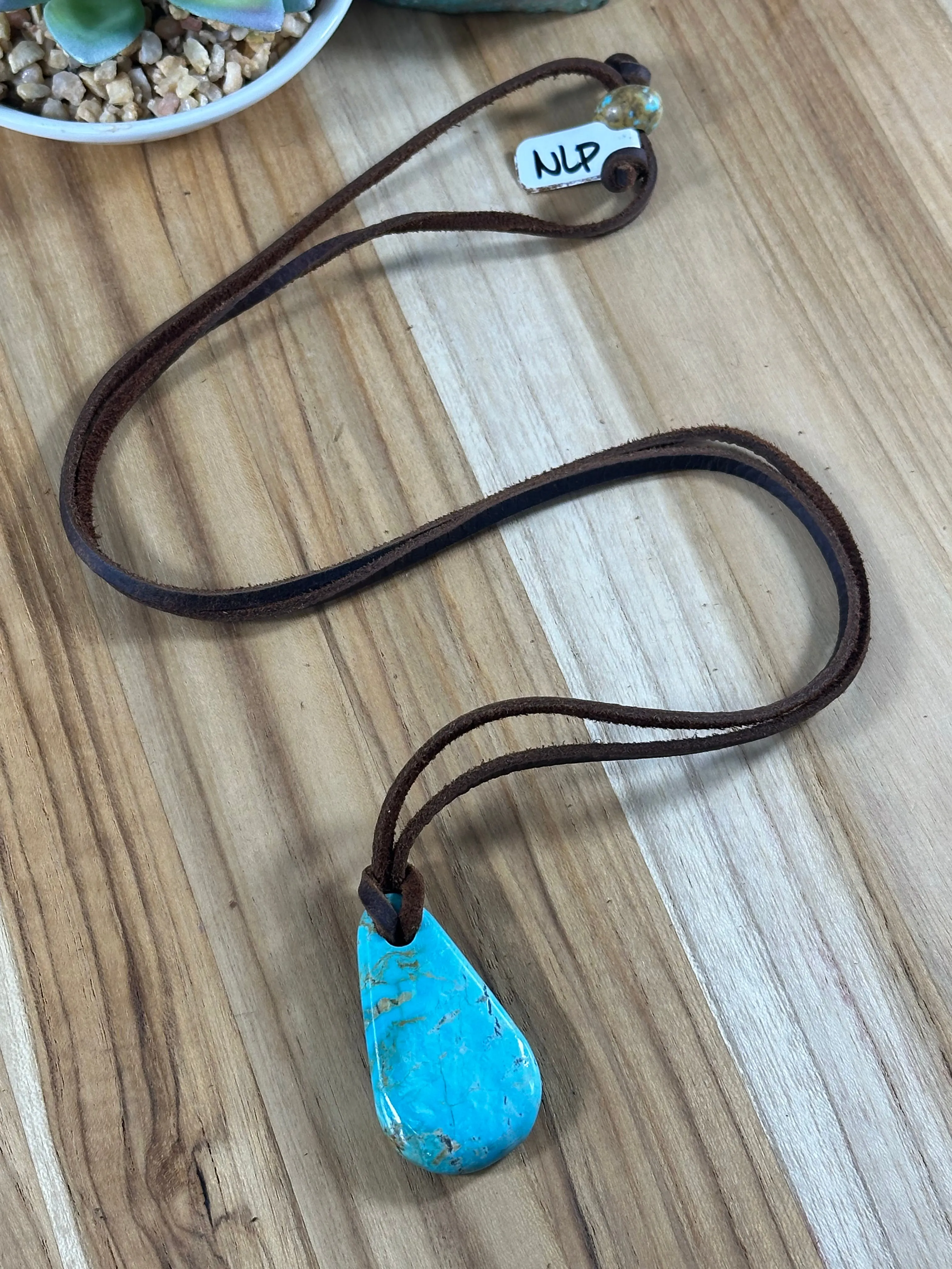 Adjustable Kingman Leather Necklace