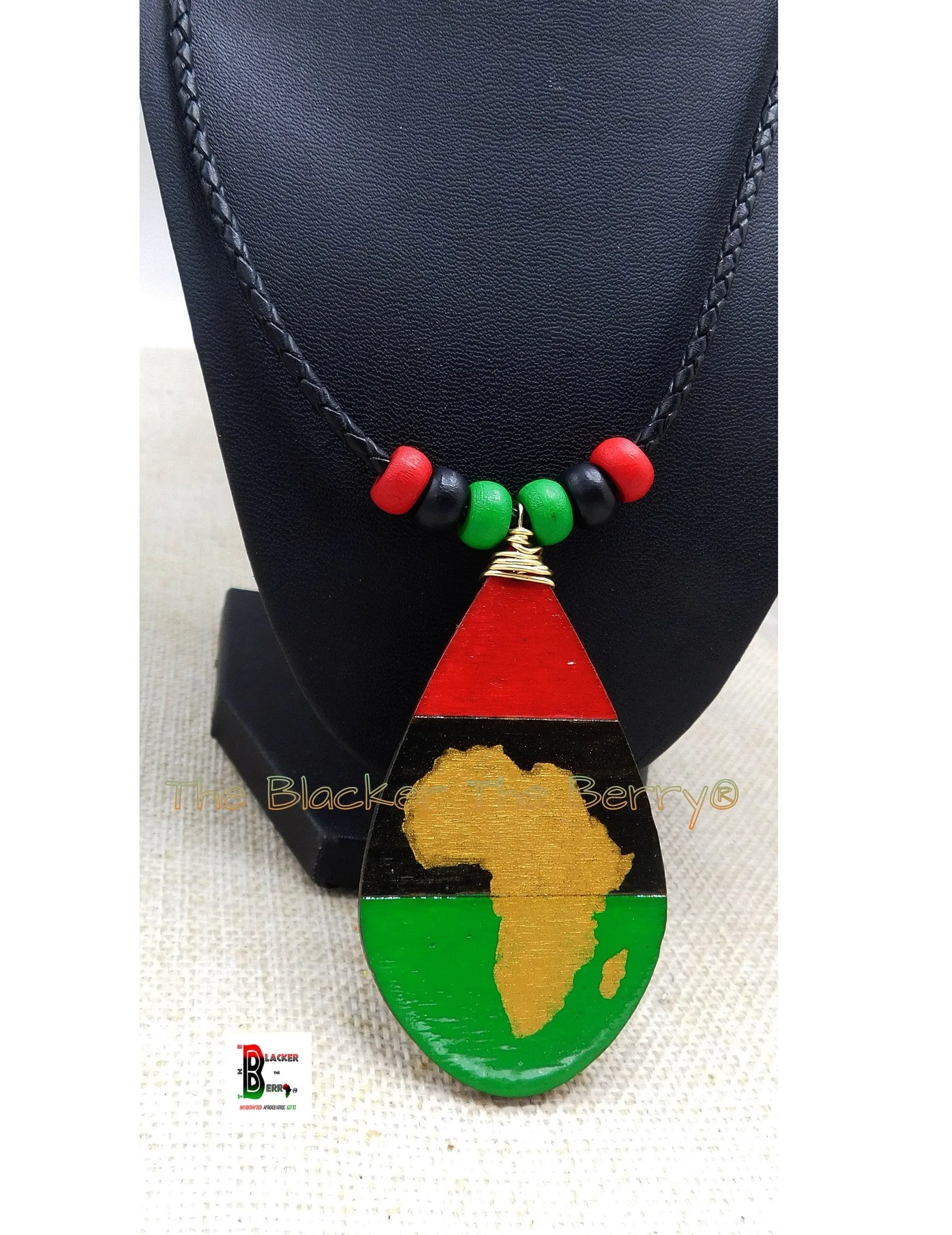 Africa Wooden Hand Painted Jewelry Necklace Handmade Black Owned RBG
