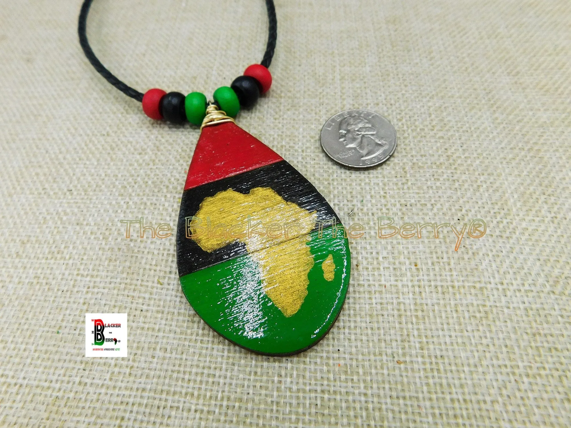 Africa Wooden Hand Painted Jewelry Necklace Handmade Black Owned RBG