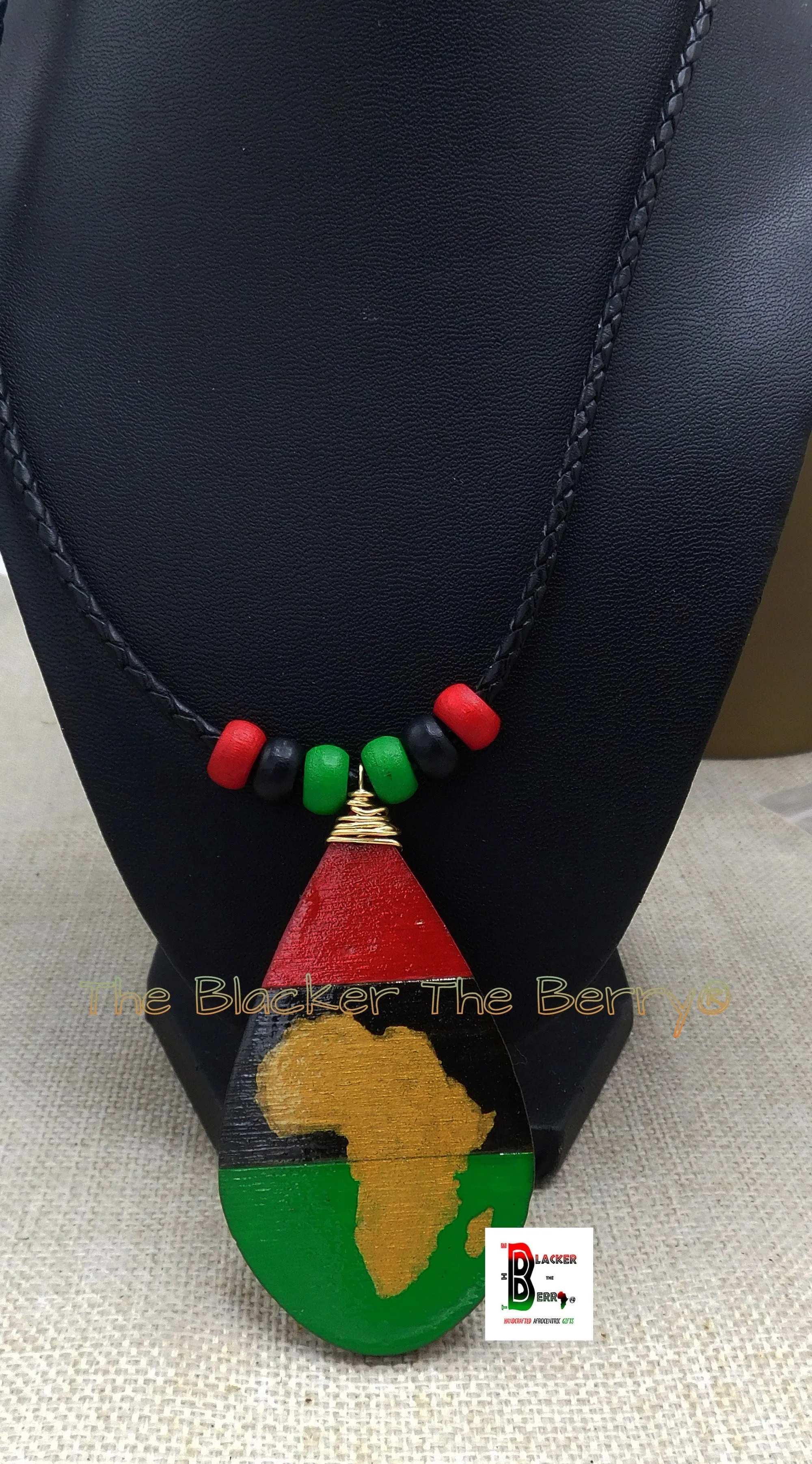Africa Wooden Hand Painted Jewelry Necklace Handmade Black Owned RBG