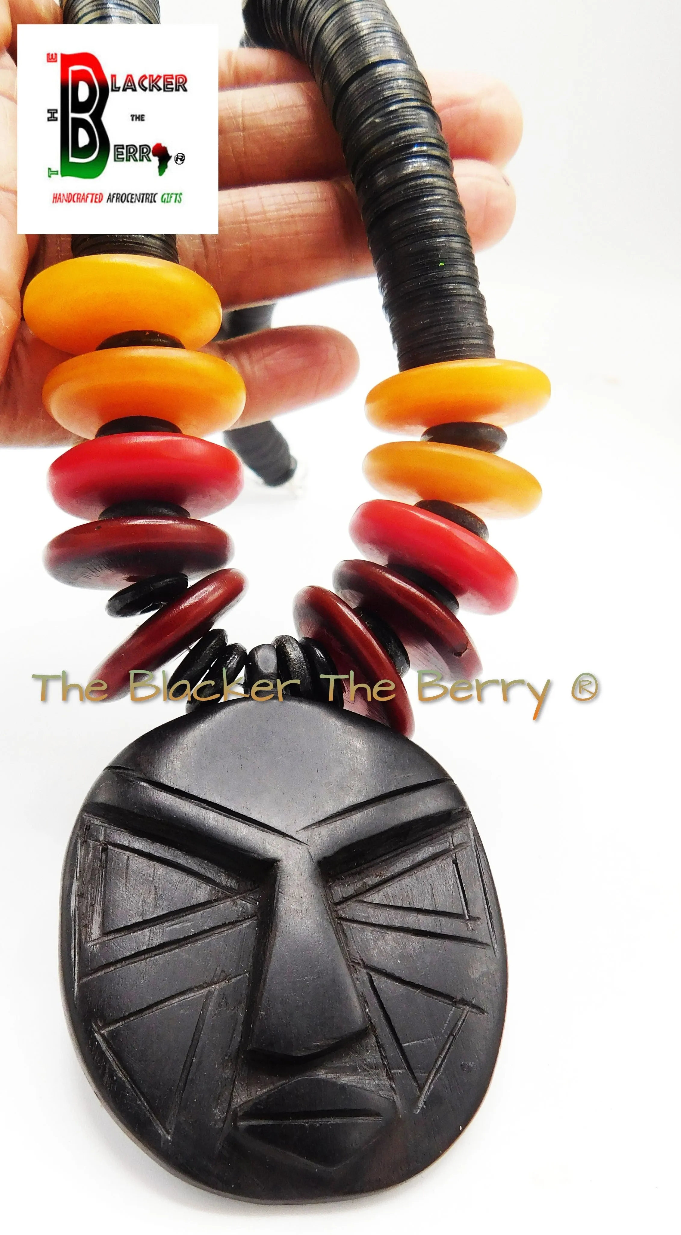 African Ebony Wooden Ethnic Jewelry Necklaces Black Red Handmade Black Owned