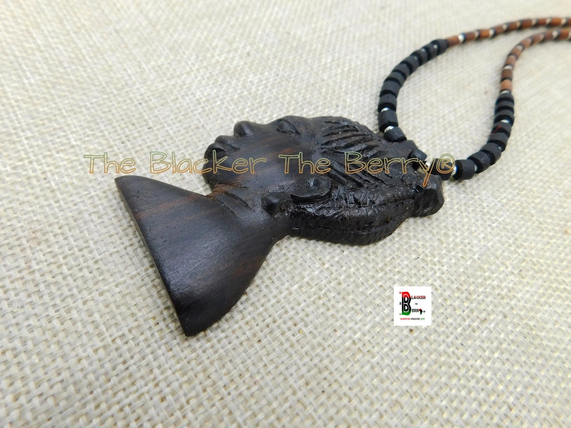 African Women Carved Ebony Wooden Necklace Handmade Jewelry Black Owned