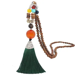 Agate Pendant Beaded Tassel Necklace National Art Sweater Chain Pendant