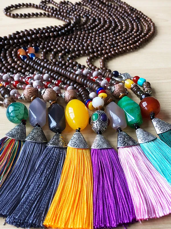 Agate Pendant Beaded Tassel Necklace National Art Sweater Chain Pendant