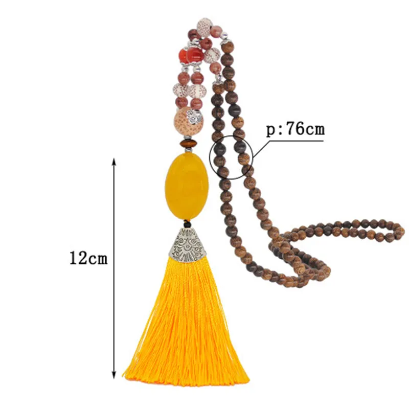 Agate Pendant Beaded Tassel Necklace National Art Sweater Chain Pendant