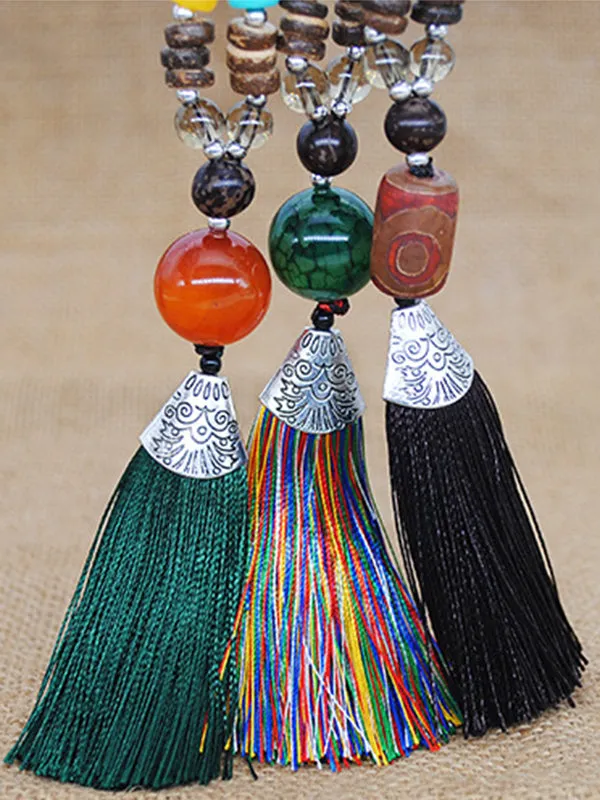 Agate Pendant Beaded Tassel Necklace National Art Sweater Chain Pendant