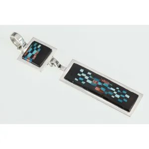 Alex Beeshligaii Navajo Inlay Sterling Silver Dangle Pendant 23.4gr