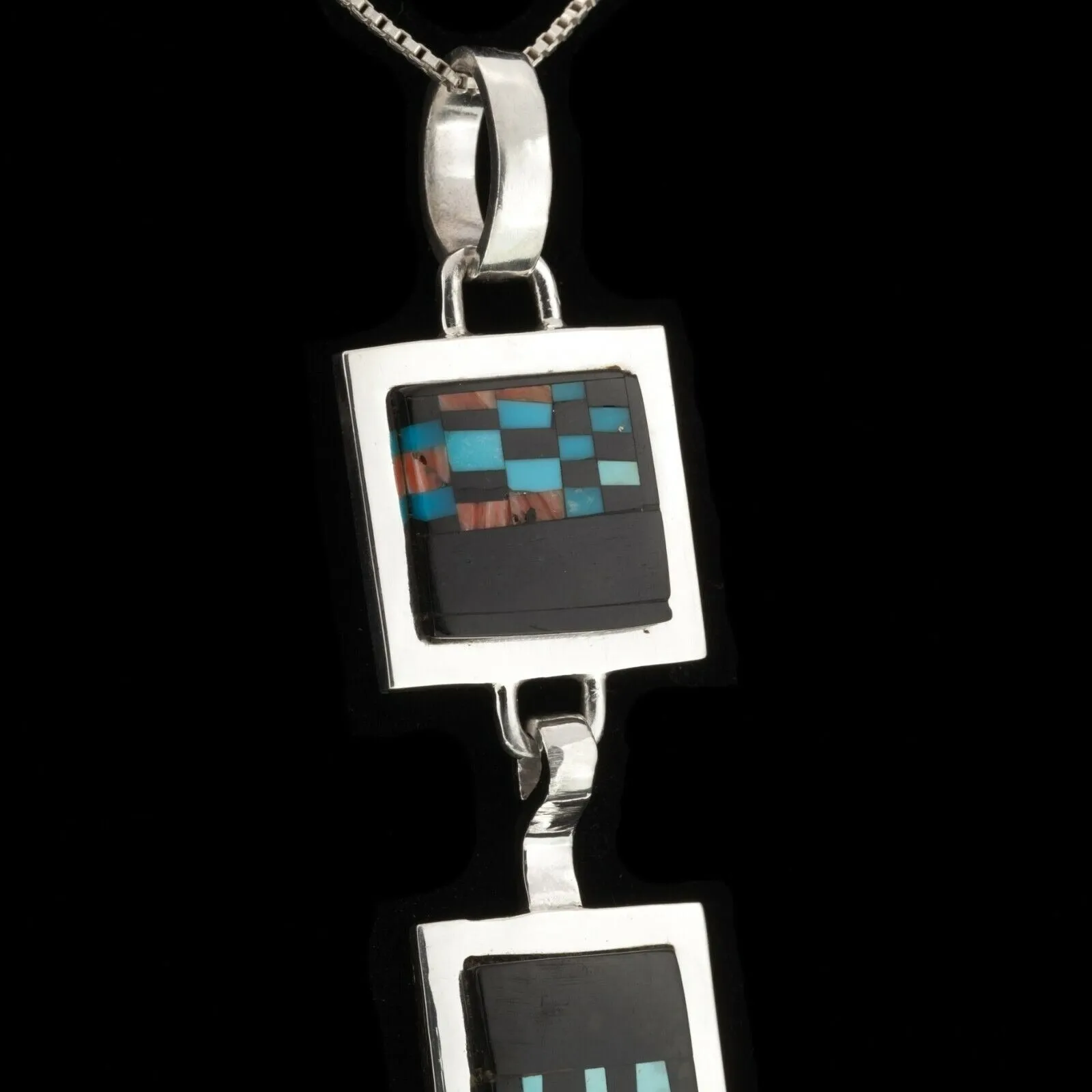 Alex Beeshligaii Navajo Inlay Sterling Silver Dangle Pendant 23.4gr
