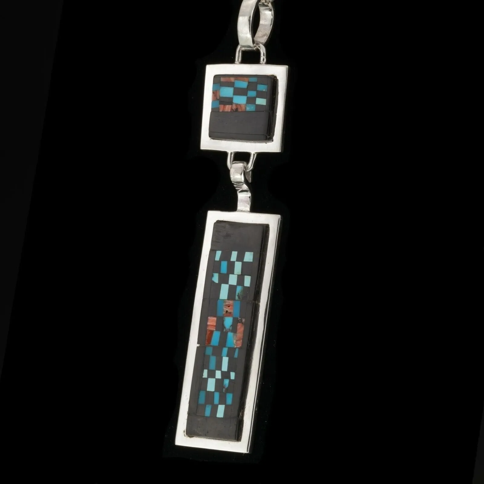 Alex Beeshligaii Navajo Inlay Sterling Silver Dangle Pendant 23.4gr