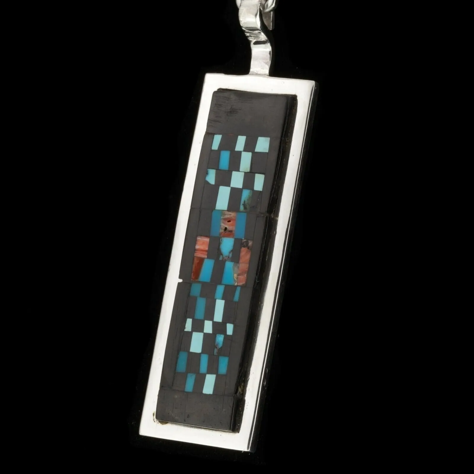 Alex Beeshligaii Navajo Inlay Sterling Silver Dangle Pendant 23.4gr