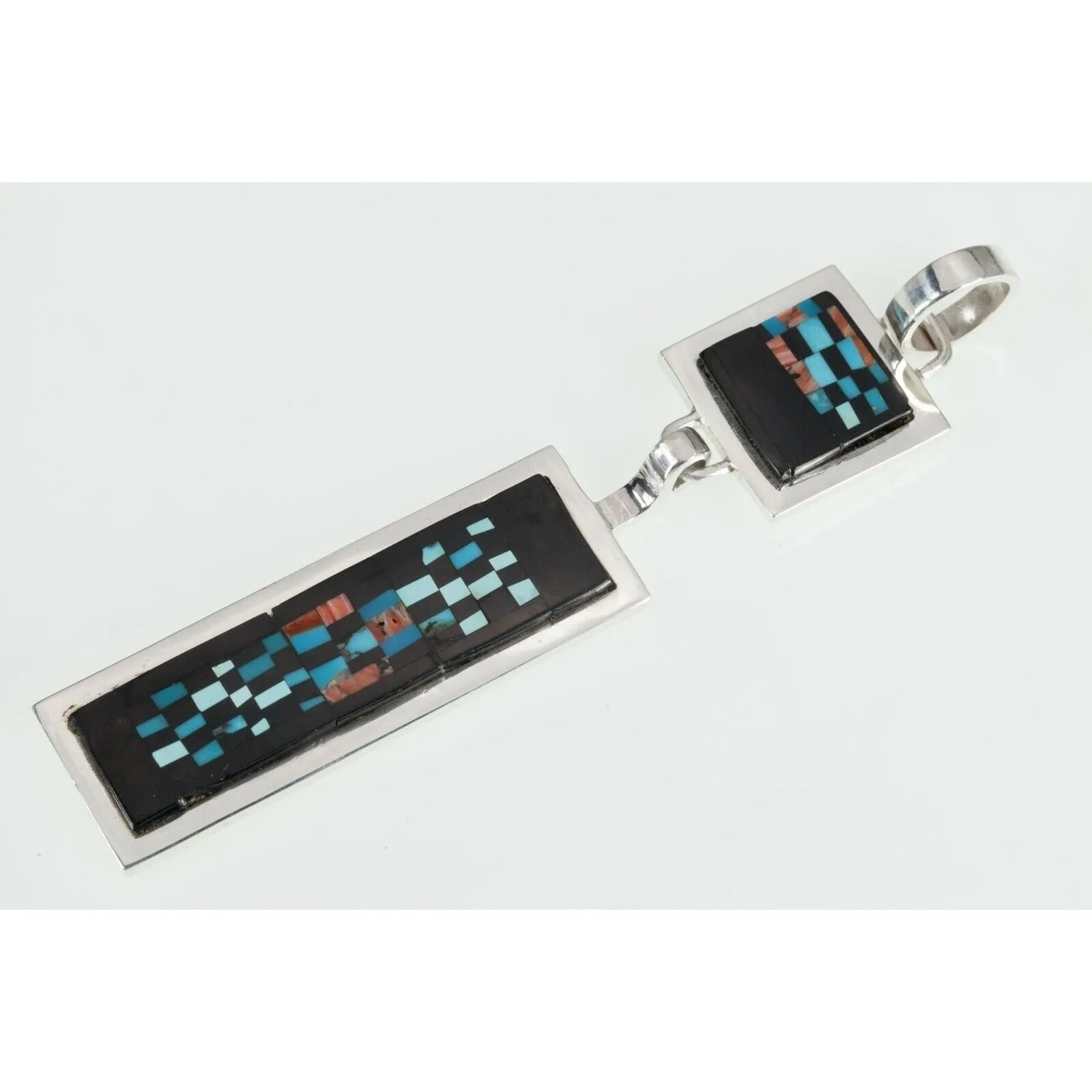 Alex Beeshligaii Navajo Inlay Sterling Silver Dangle Pendant 23.4gr