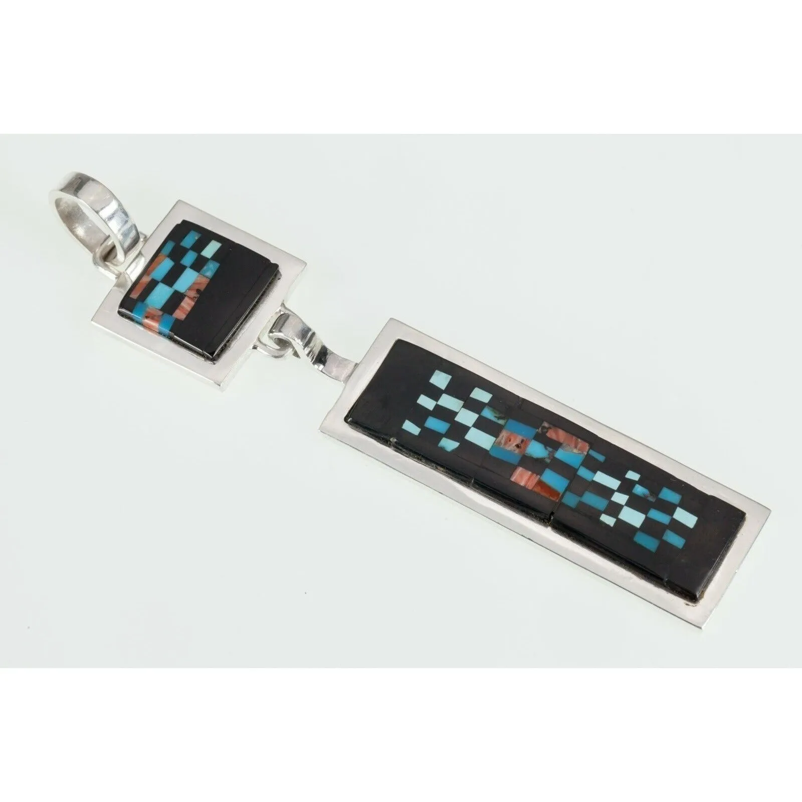 Alex Beeshligaii Navajo Inlay Sterling Silver Dangle Pendant 23.4gr