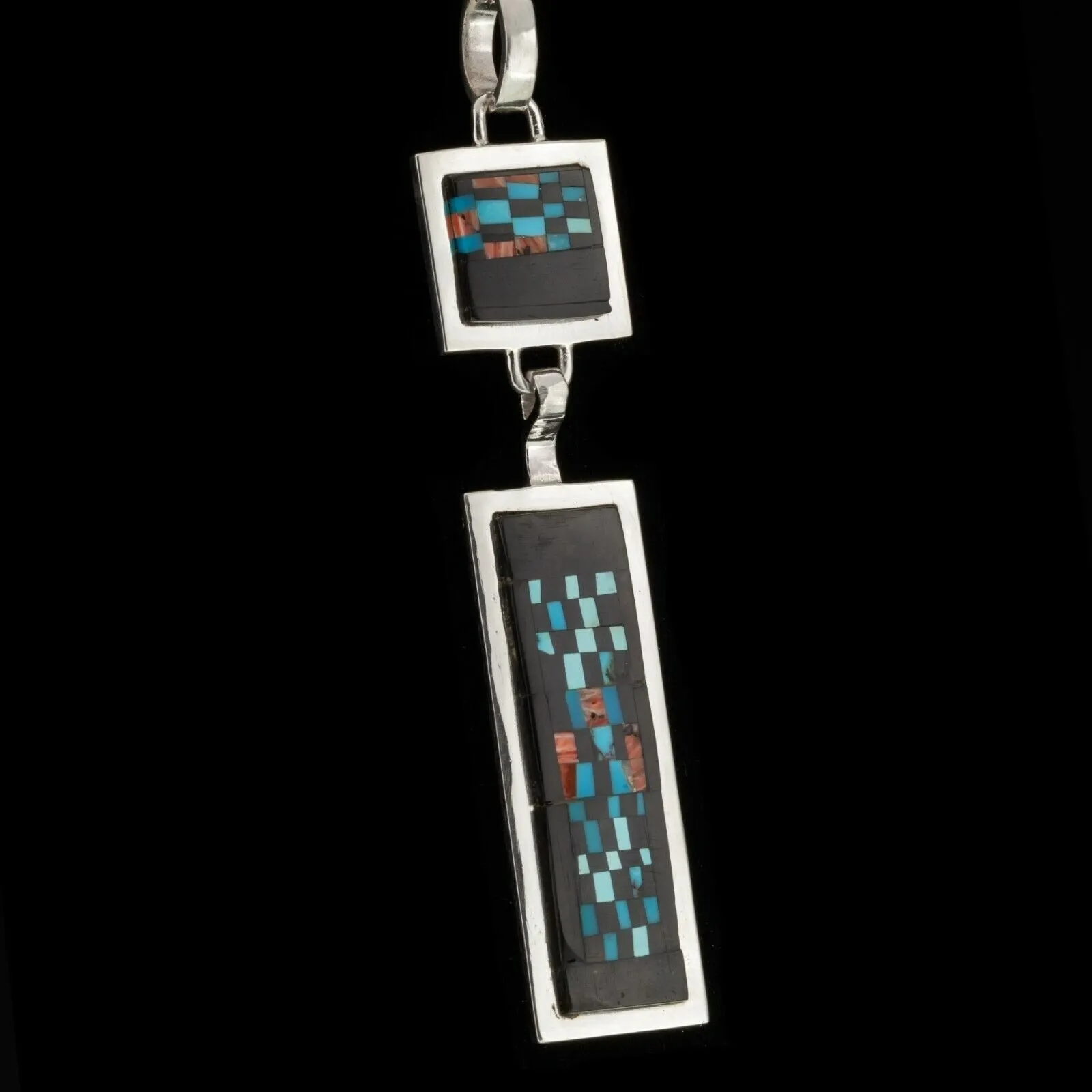 Alex Beeshligaii Navajo Inlay Sterling Silver Dangle Pendant 23.4gr