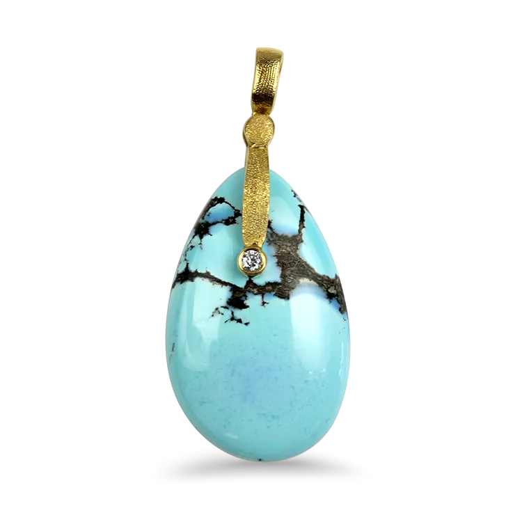 Alex Sepkus Sticks and Stones 18k Yellow Gold Turquoise and Diamond Pendant