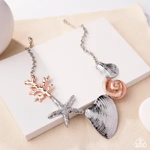 Along the Reef - Silver - Mixed Metal Shell and Starfish Paparazzi Short Necklace - 2025 Empower Me Pink Exclusive