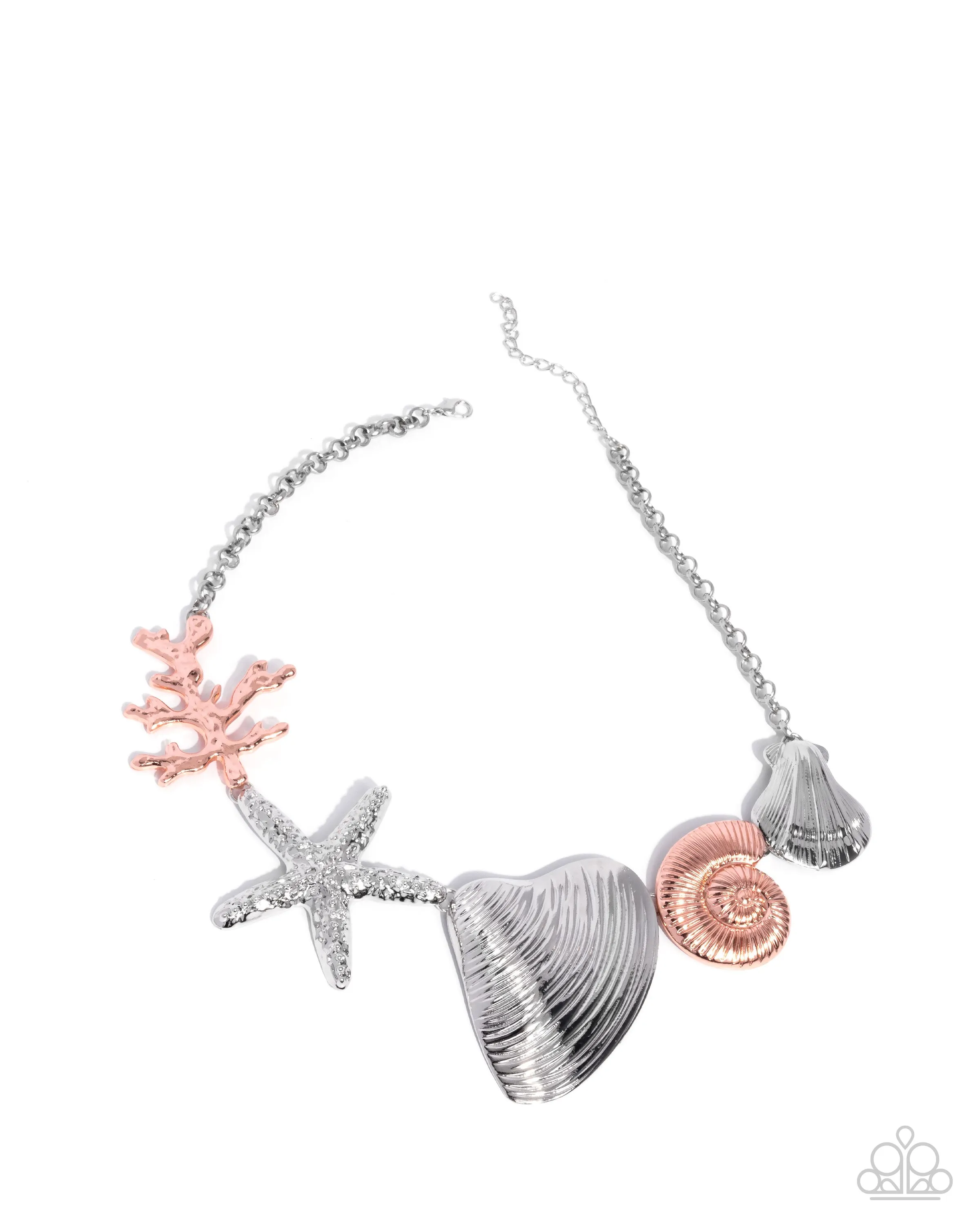 Along the Reef - Silver - Mixed Metal Shell and Starfish Paparazzi Short Necklace - 2025 Empower Me Pink Exclusive