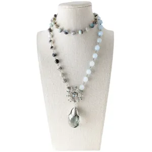 Amazonite and Aquamarine Long Beaded Bauble Necklace