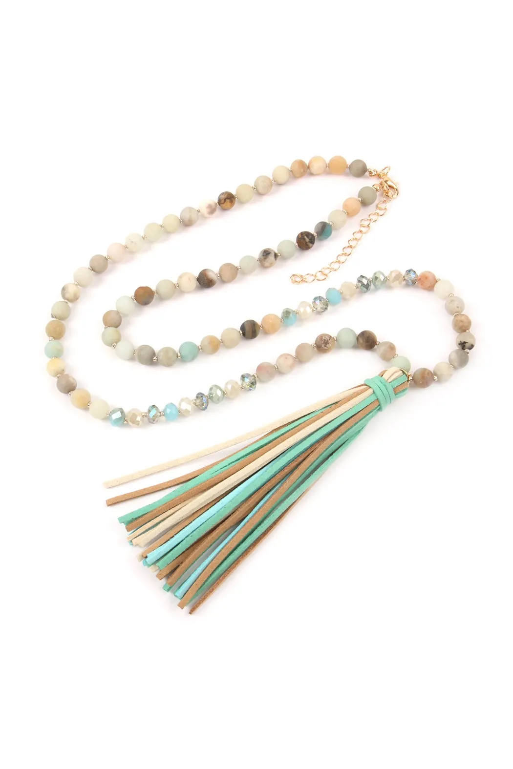 Amazonite Colorful Natural Stone and Glass Beads with Tassel Necklace - Pack of 6