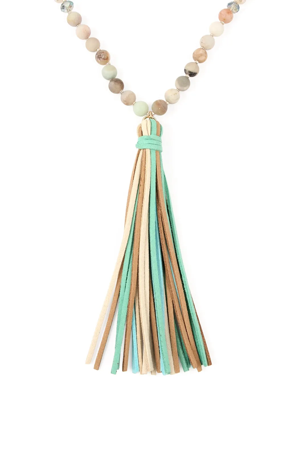 Amazonite Colorful Natural Stone and Glass Beads with Tassel Necklace - Pack of 6
