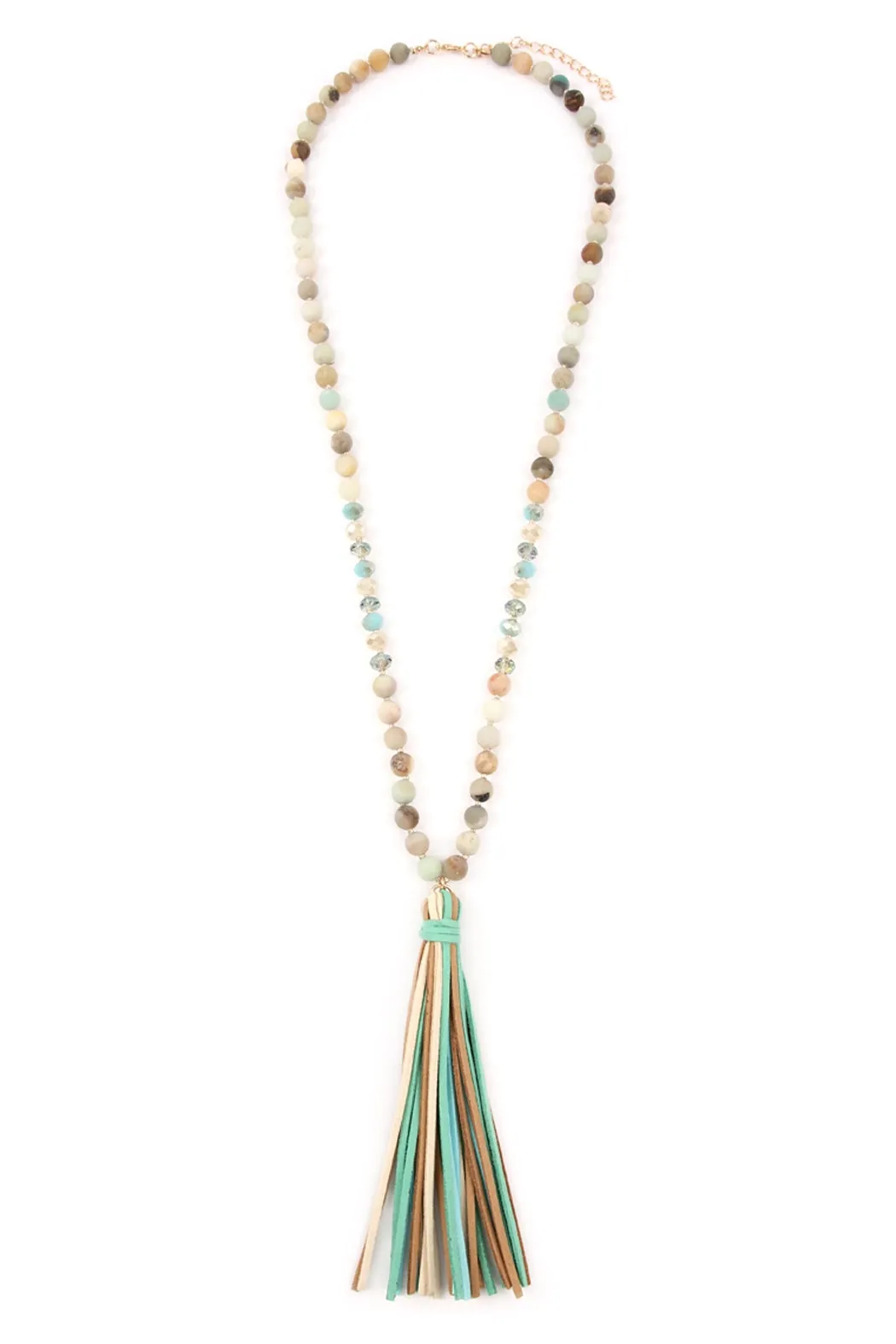 Amazonite Colorful Natural Stone and Glass Beads with Tassel Necklace - Pack of 6