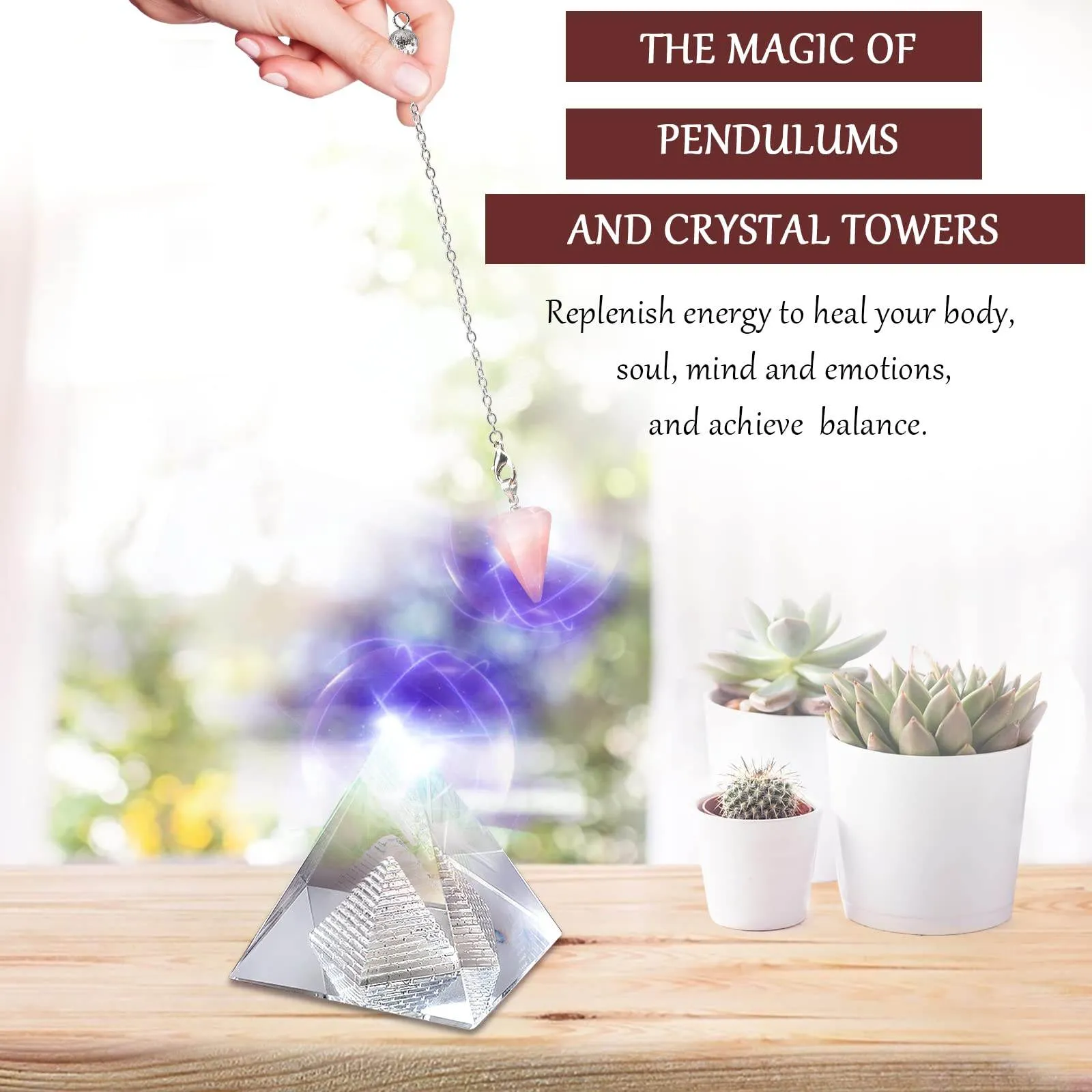 AMill 23PCS Natural Crystals and Healing Stones Set, 7 Raw Chakra Stones,10pcs Tumbled Stones, Pink Pillar Crystal Necklaces & Pendulum, White Pyramid & Pillar, 50g Stones Assorted, Wooden Box