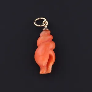 Antique Coral Seashell Charm | 14k Gold Coral Charm