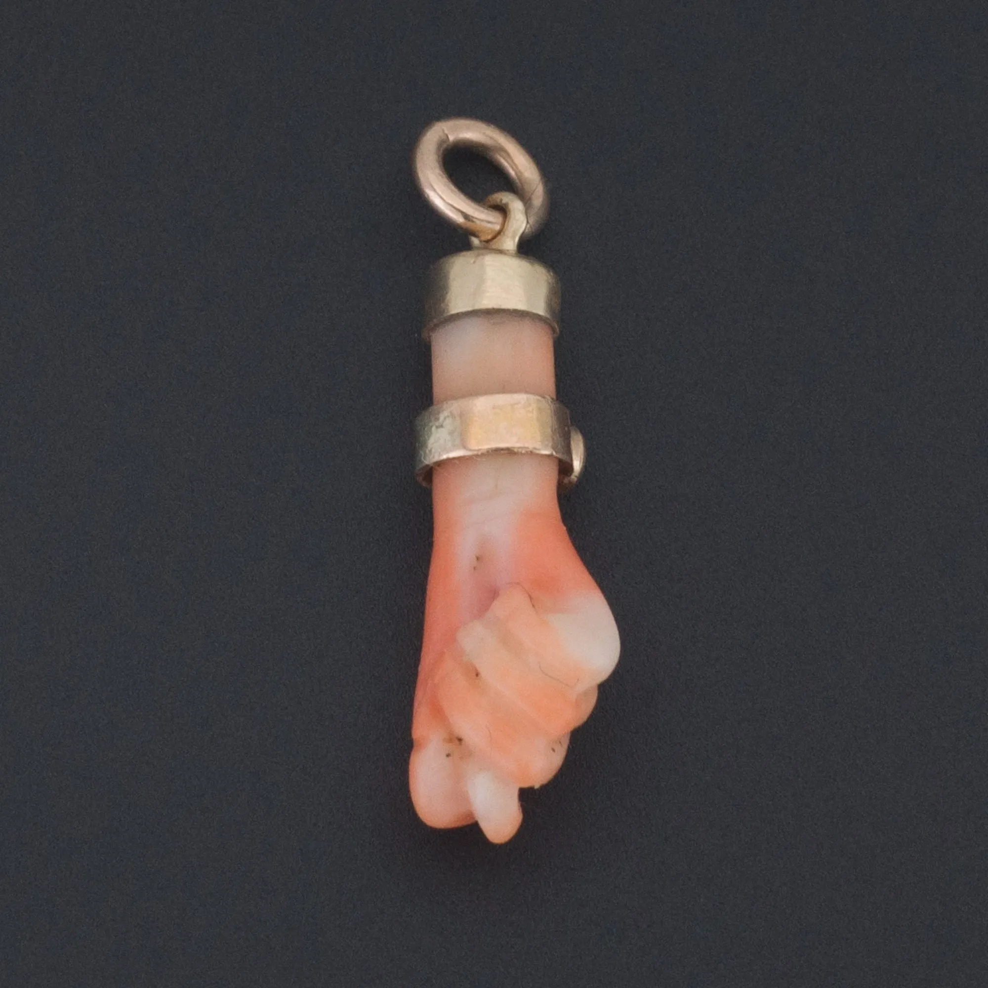 Antique Figa Charm | Carved Coral Charm with Gold Cap and Bracelet
