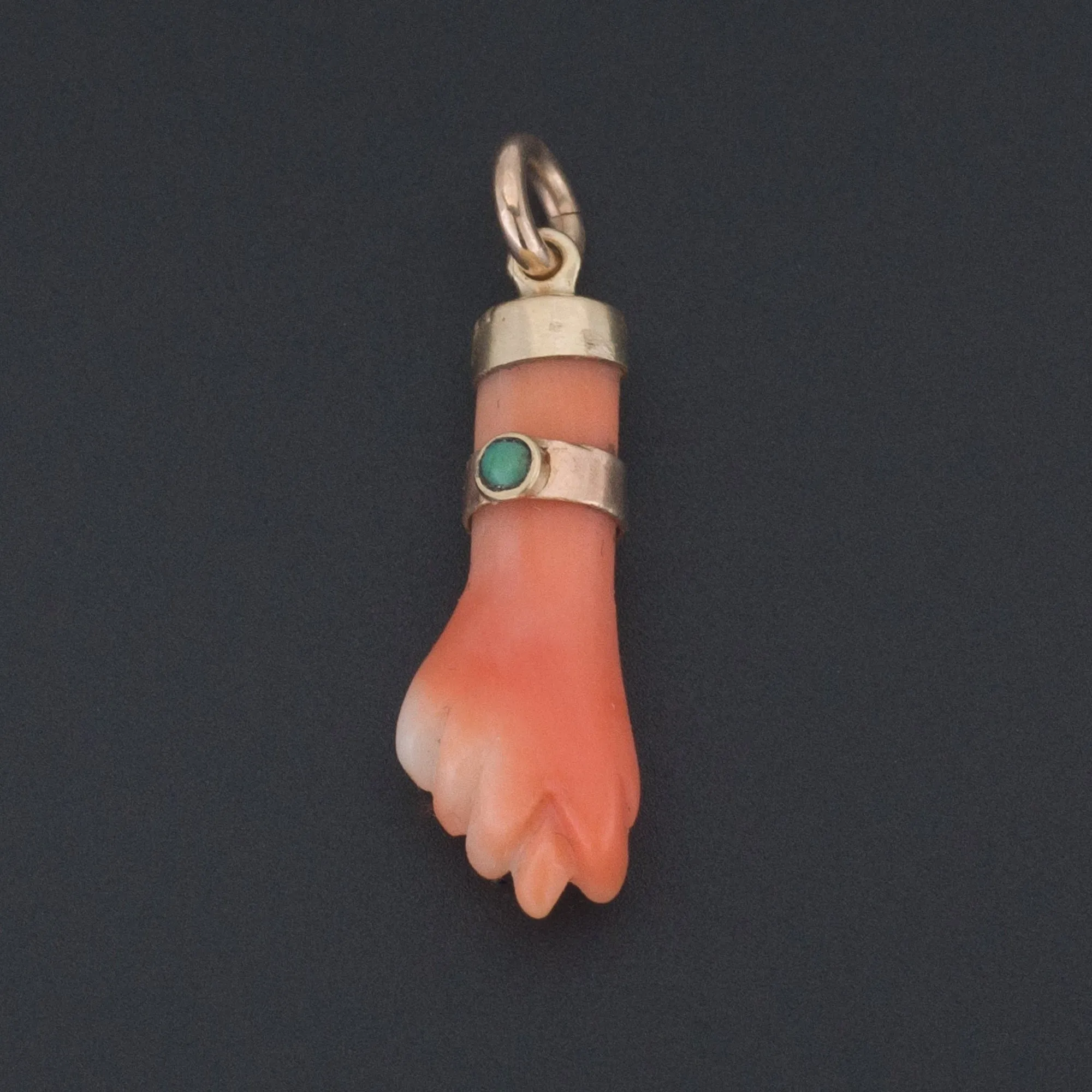 Antique Figa Charm | Carved Coral Charm with Gold Cap and Bracelet