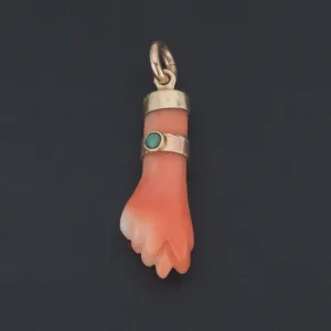 Antique Figa Charm | Carved Coral Charm with Gold Cap and Bracelet
