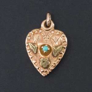 Antique Heart Charm | 14k Gold Rose & Green Gold Heart Charm