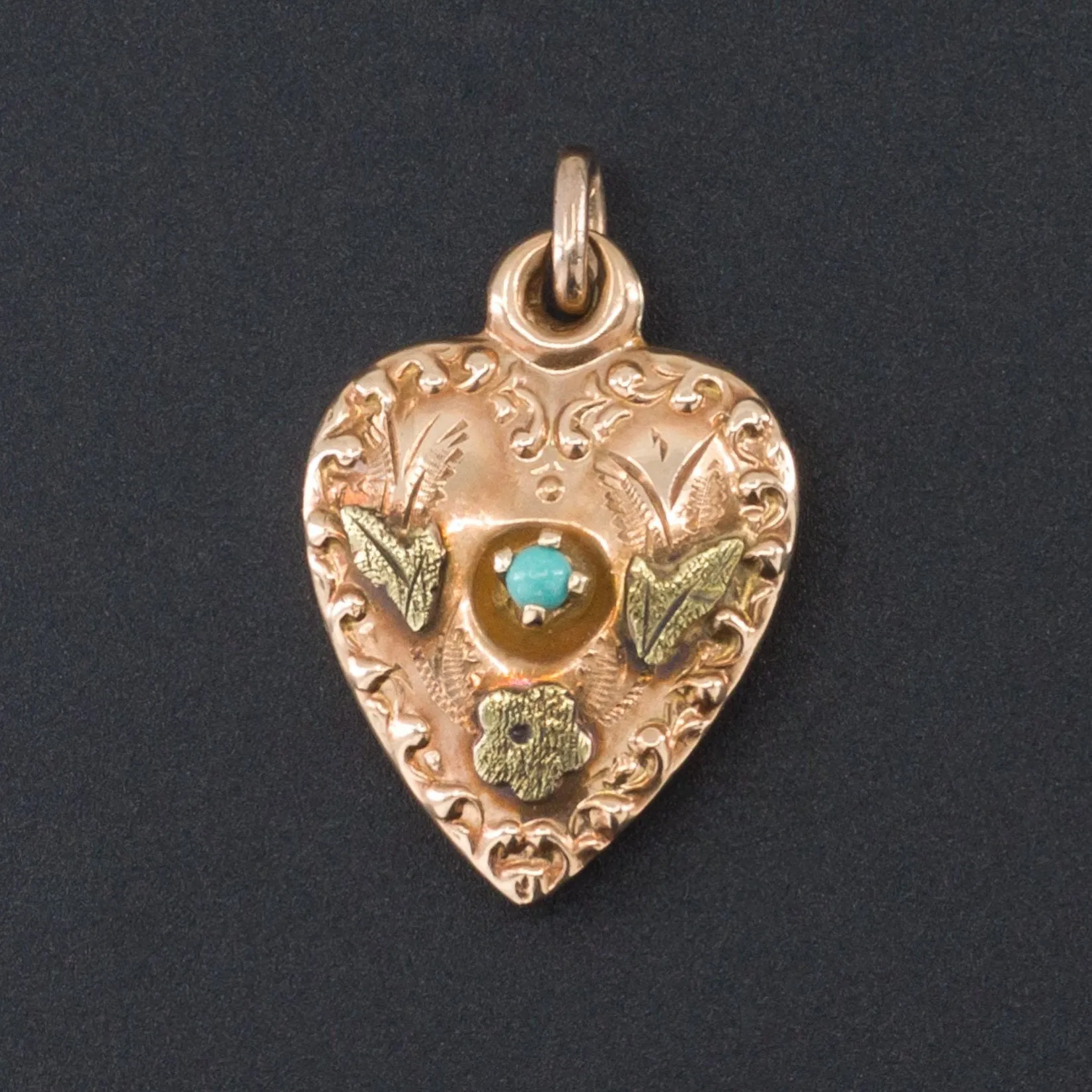 Antique Heart Charm | 14k Gold Rose & Green Gold Heart Charm