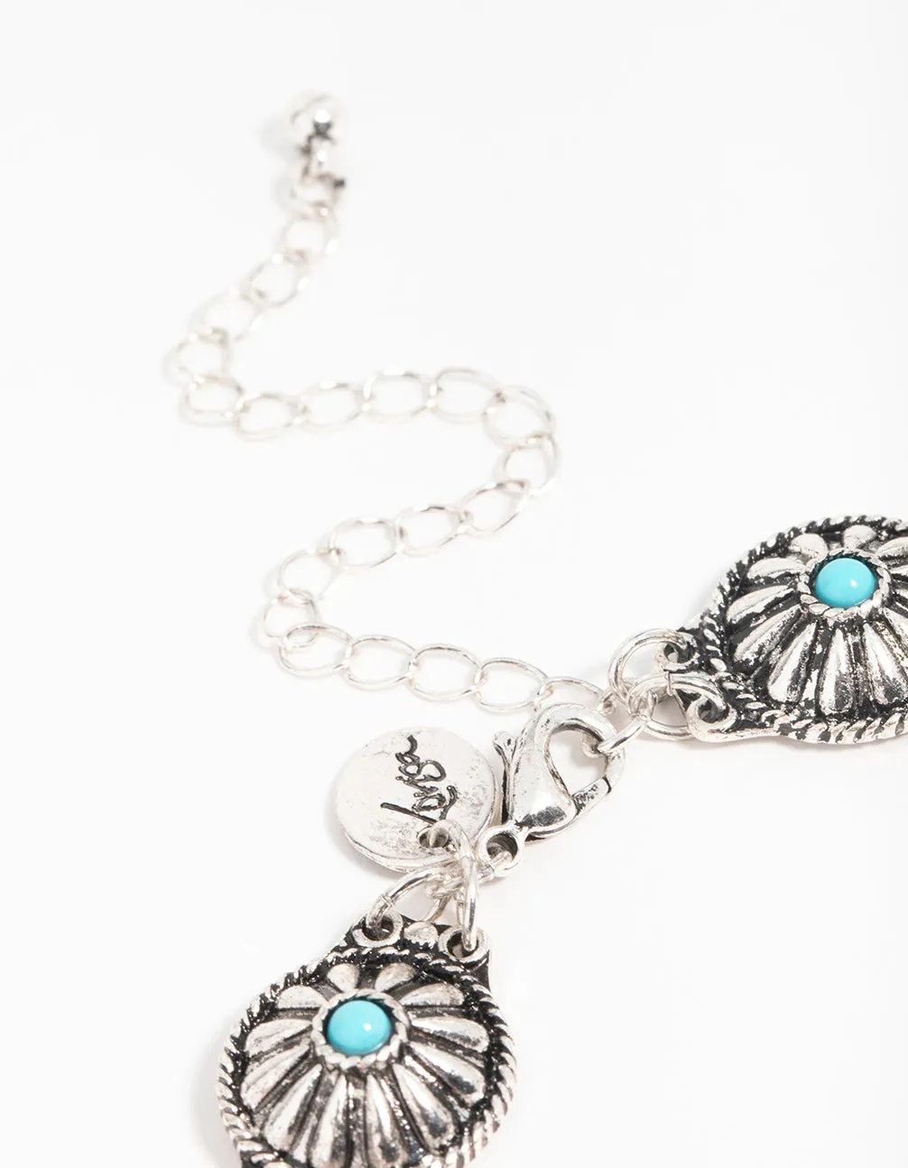 Antique Silver Circle Turquoise Choker Necklace